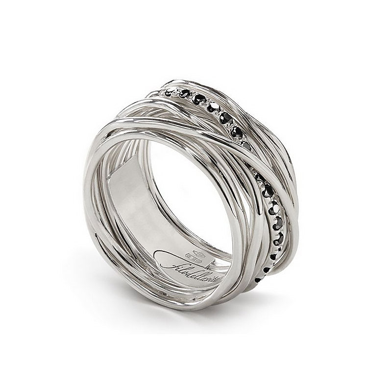 Anello Filodellavita 13 fili in argento bianco 925 e diamanti black della collezione Classic - AN13ABN