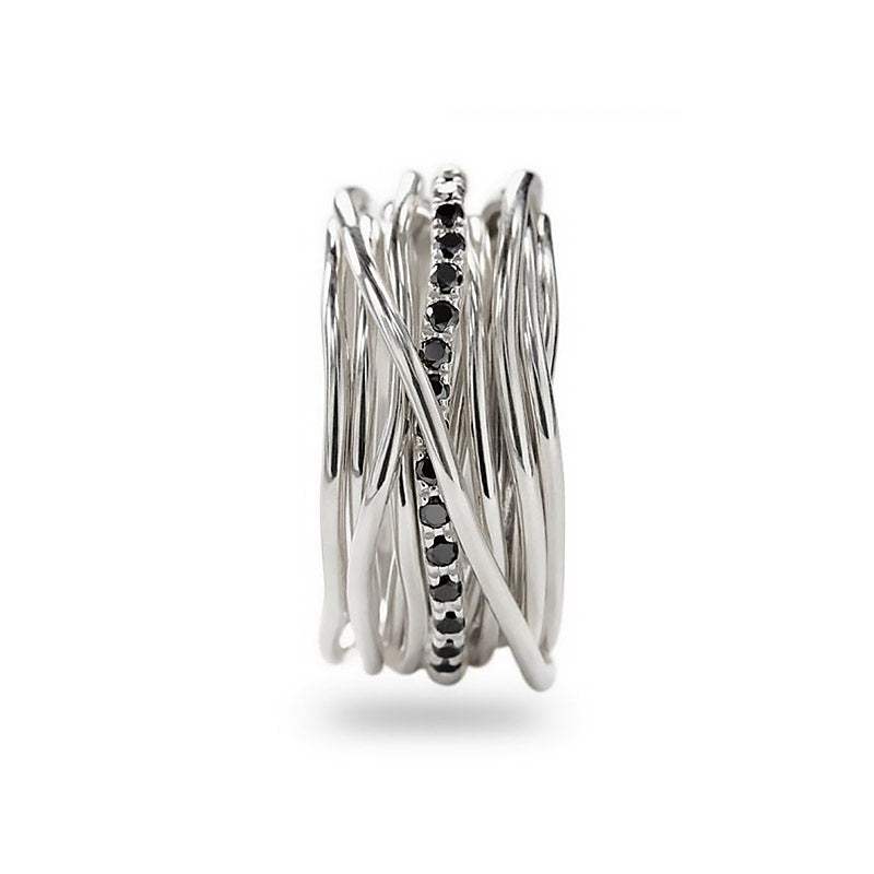 Anello Filodellavita 13 fili in argento bianco 925 e diamanti black della collezione Classic - AN13ABN