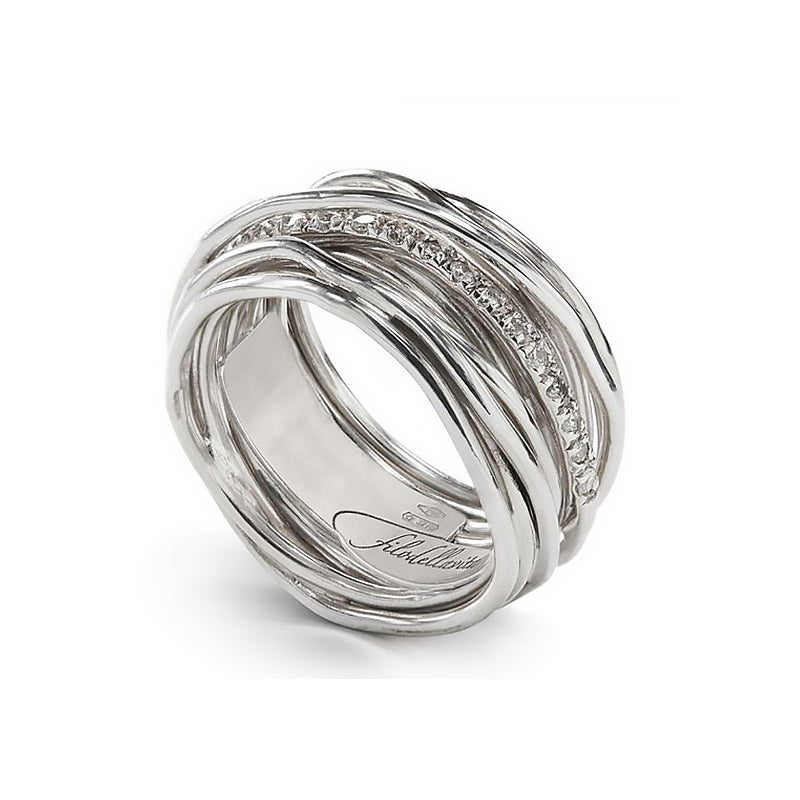 Anello Filodellavita 13 fili in argento bianco 925 e diamanti bianchi della collezione Classic - AN13ABT