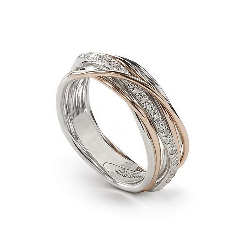 Anello Filodellavita 7 fili in oro rosa 9 KT, argento 925 e diamanti bianchi della collezione Classic - AN7ARBT