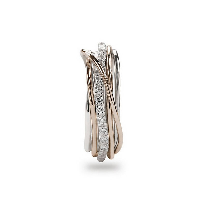 Anello Filodellavita 7 fili in oro rosa 9 KT, argento 925 e diamanti bianchi della collezione Classic - AN7ARBT