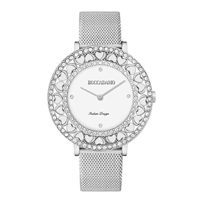 Orologio silver con quadrante bianco, Swarovski e cuori  (Boccadamo) - PM001