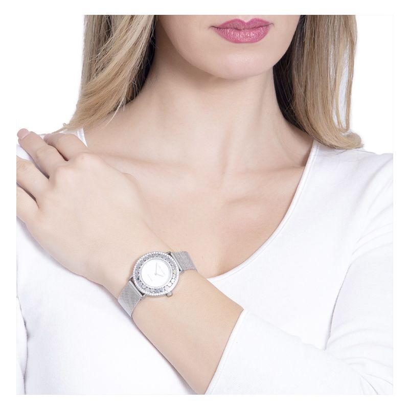 Orologio silver con quadrante bianco, Swarovski e cuori  (Boccadamo) - PM001