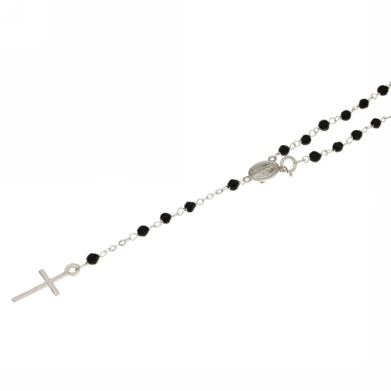 Collana rosario unisex oro bianco e pietre nere
