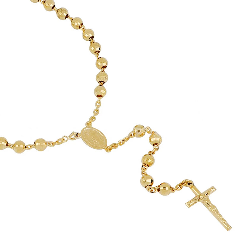 Collana rosario unisex oro giallo con madonna e croce
