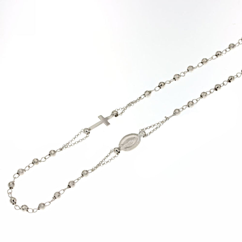 Collana rosario unisex oro bianco con madonna e croce