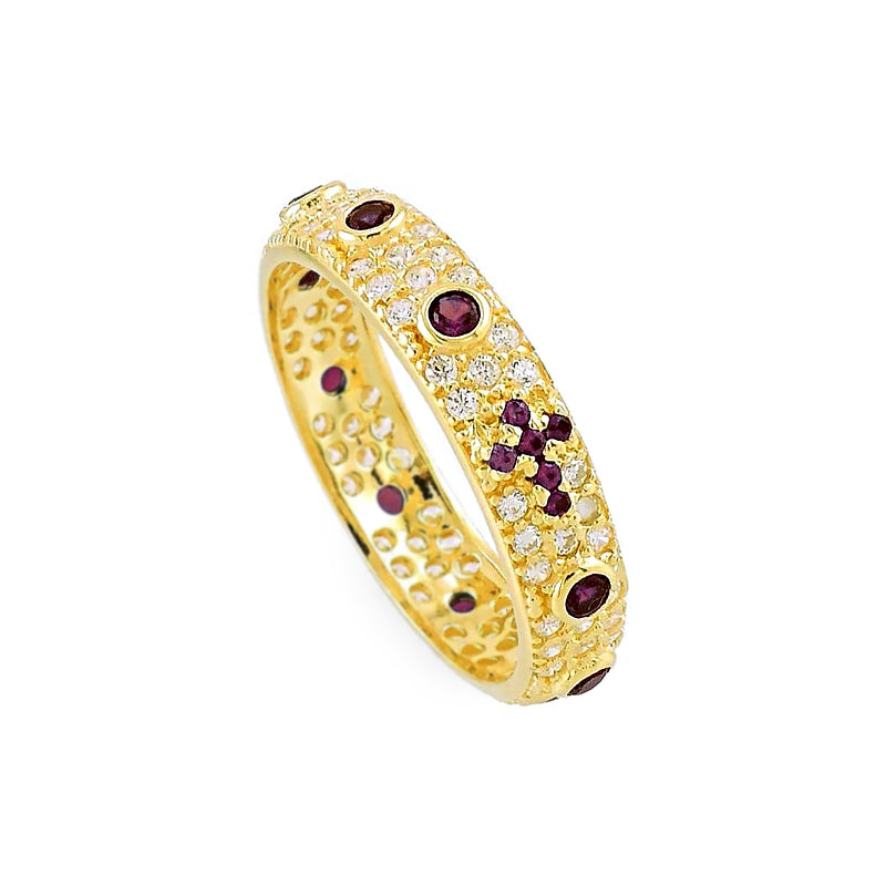Anello rosario unisex oro giallo e pietre bianche e rosse