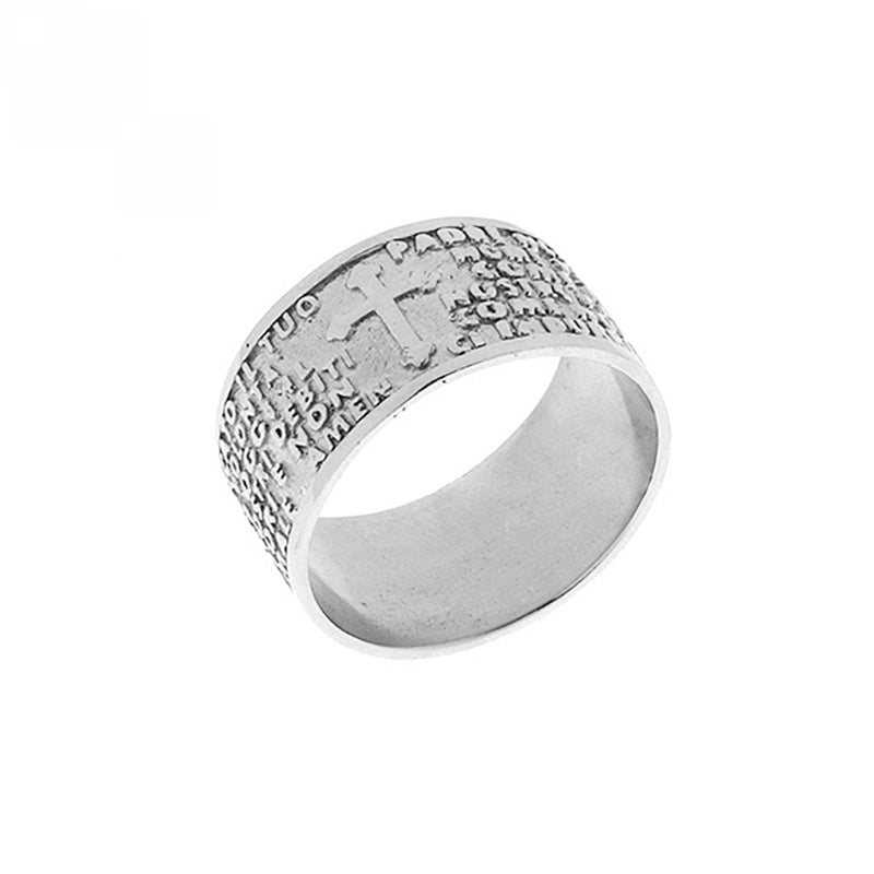 Anello donna oro bianco con preghiera Padre Nostro