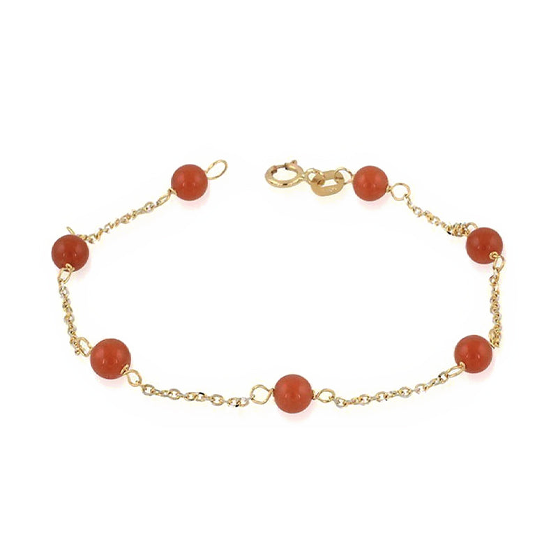 Bracciale bambino/a oro giallo con corallini rossi