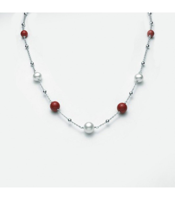 Collana Donna Miluna La Fantasia In Argento925 Con Perle Bianche E Sfere Rosse Diametro 6/8 Mm PCL5828