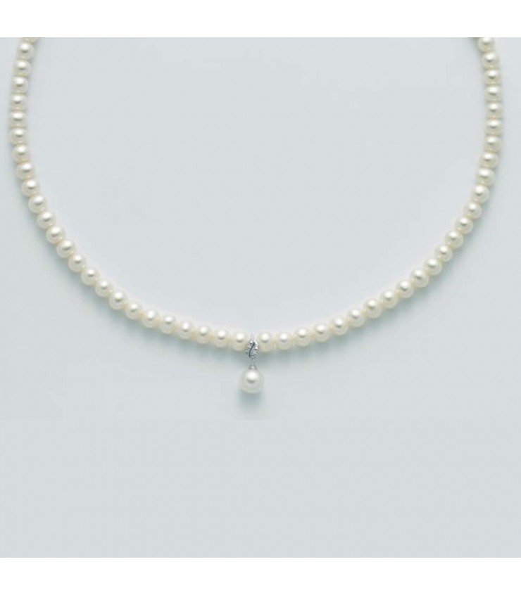 Collana Donna Miluna Perle Coltivate Diametro 5mm Perla Centrale 8,5mm Con Diamantino 0,025ct PCL5759