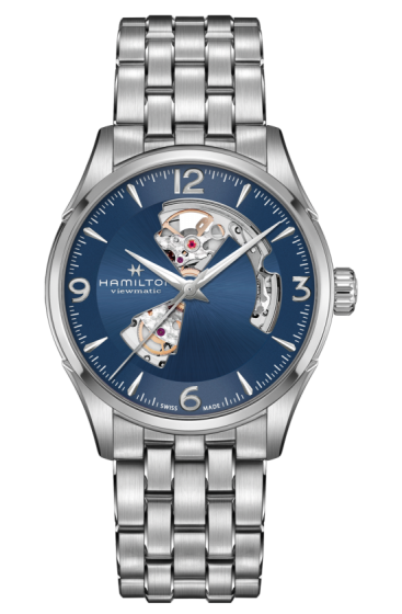HAMILTON JAZZMASTER OPEN HEART AUTO / OROLOGIO UOMO / QUADRANTE BLU SCHELETRATO / CASSA E BRACCIALE ACCIAIO