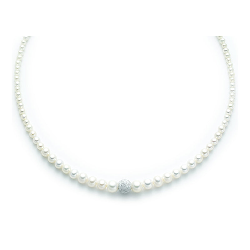 Collana Perle Miluna Scalare  con una sfera diamantata oro bianco - PCL1834