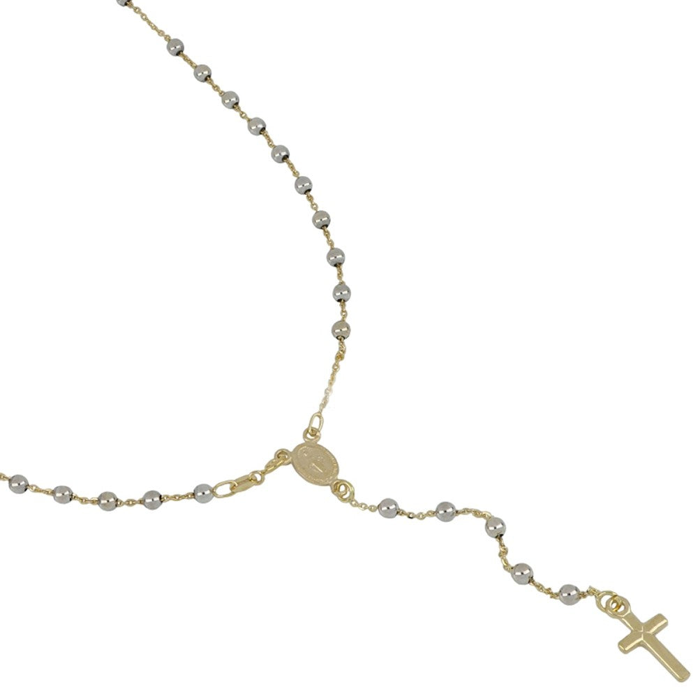 Collana rosario unisex oro bianco e giallo con pendente madonna
