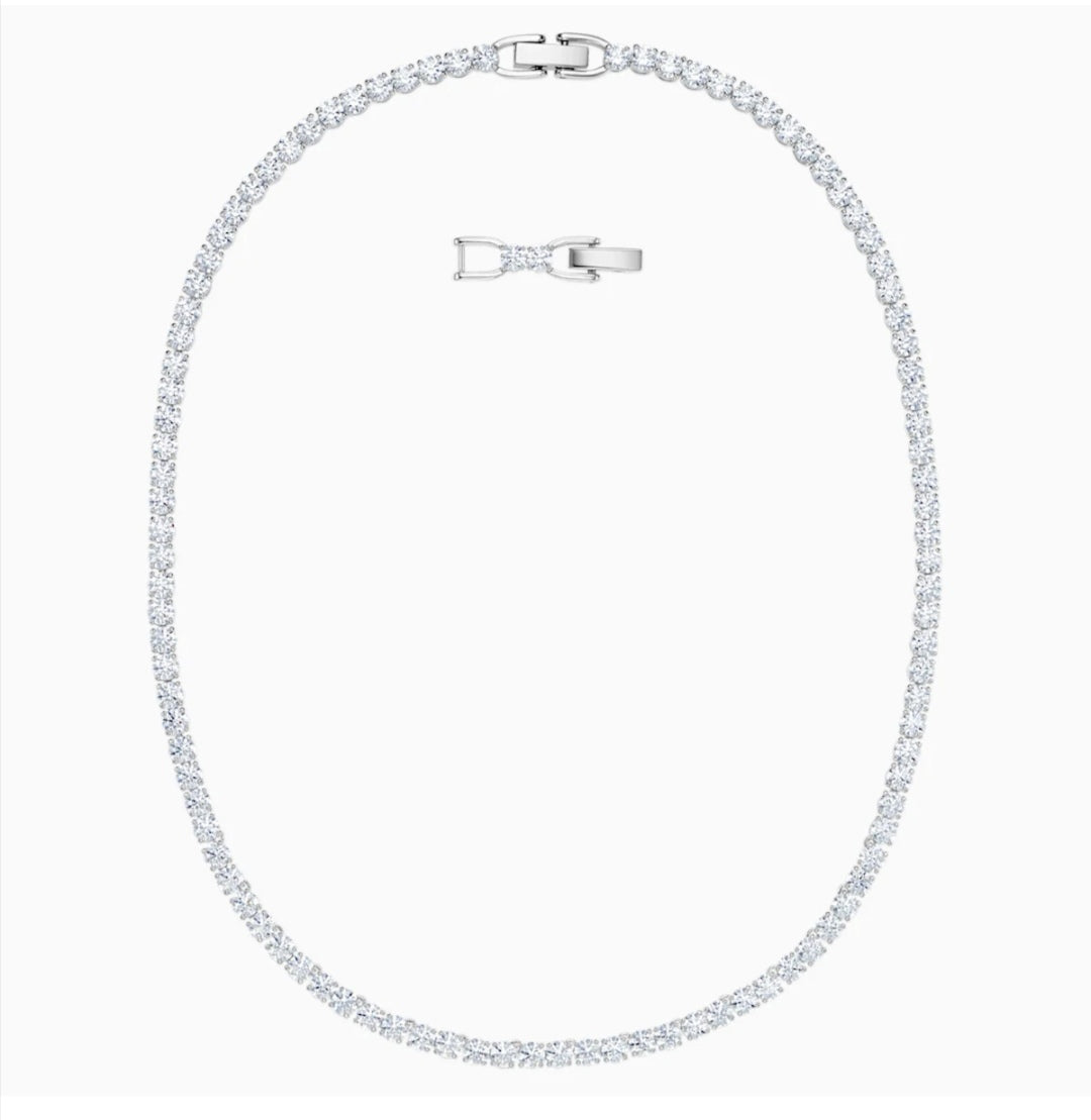 COLLANA TENNIS DELUXE, BIANCO, PLACCATO RODIO