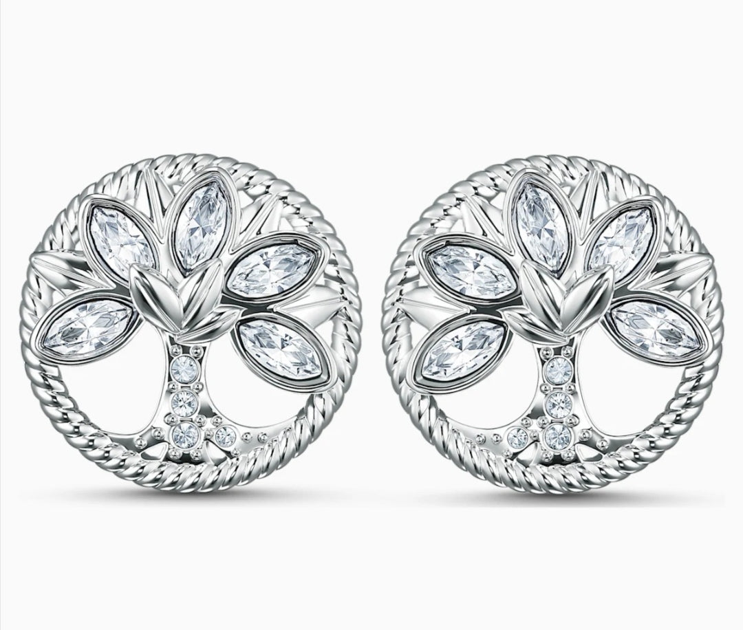 ORECCHINI STUD SWAROVSKI SYMBOLIC TREE OF LIFE, BIANCO, PLACCATO RODIO
