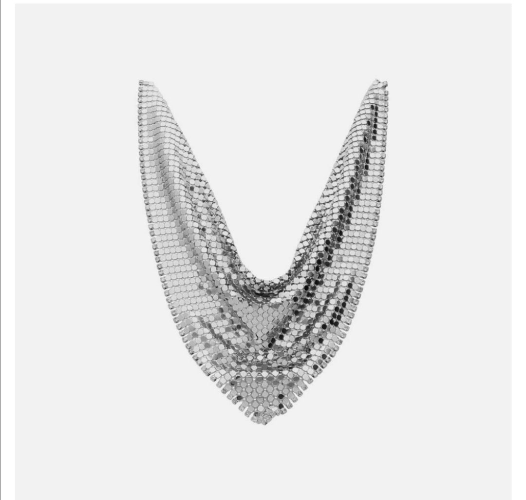 Girocollo foulard con strass in metallo rodiato color argento