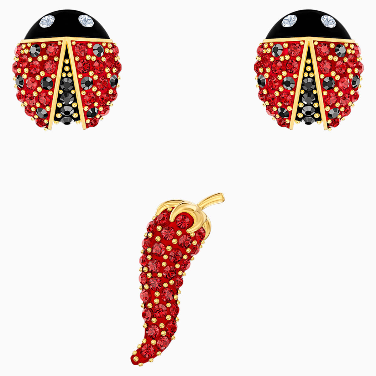 SET DI ORECCHINI A BUCO LISABEL, ROSSO, PLACCATO ORO