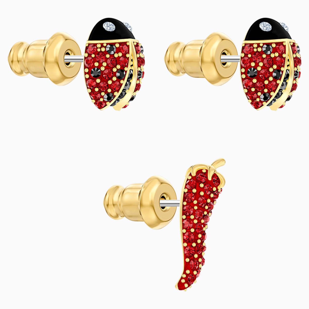 SET DI ORECCHINI A BUCO LISABEL, ROSSO, PLACCATO ORO
