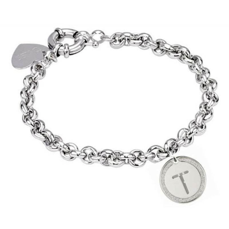 Bracciale in Ottone Silver e Glitter LETTERA T - LOVE LETTERS (Bliss) - 20073690