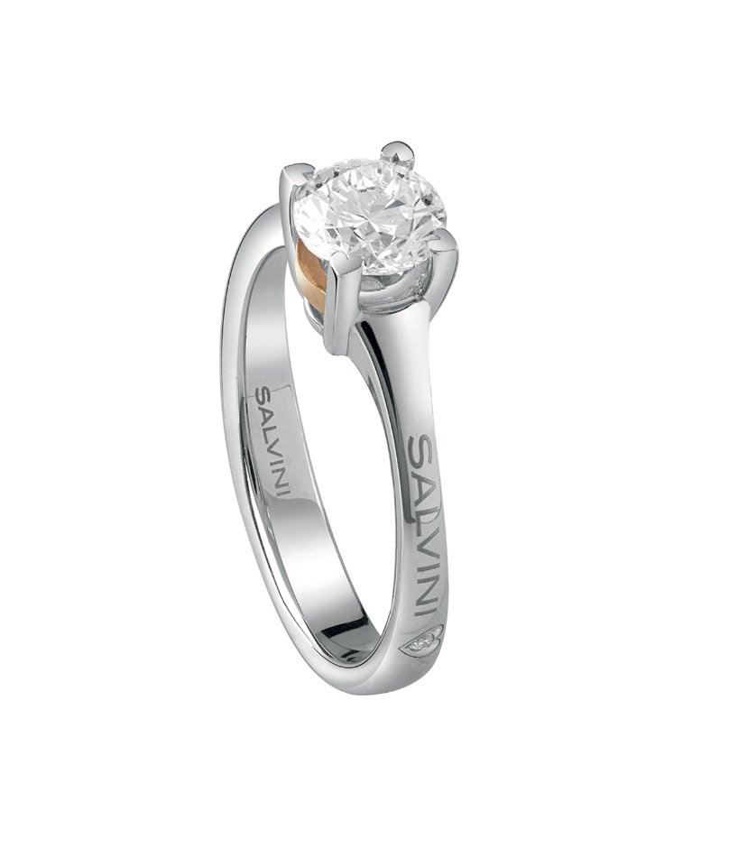 (image for) Battito anello solitario in oro bianco e oro rosa con diamante. Salvini Gioielli