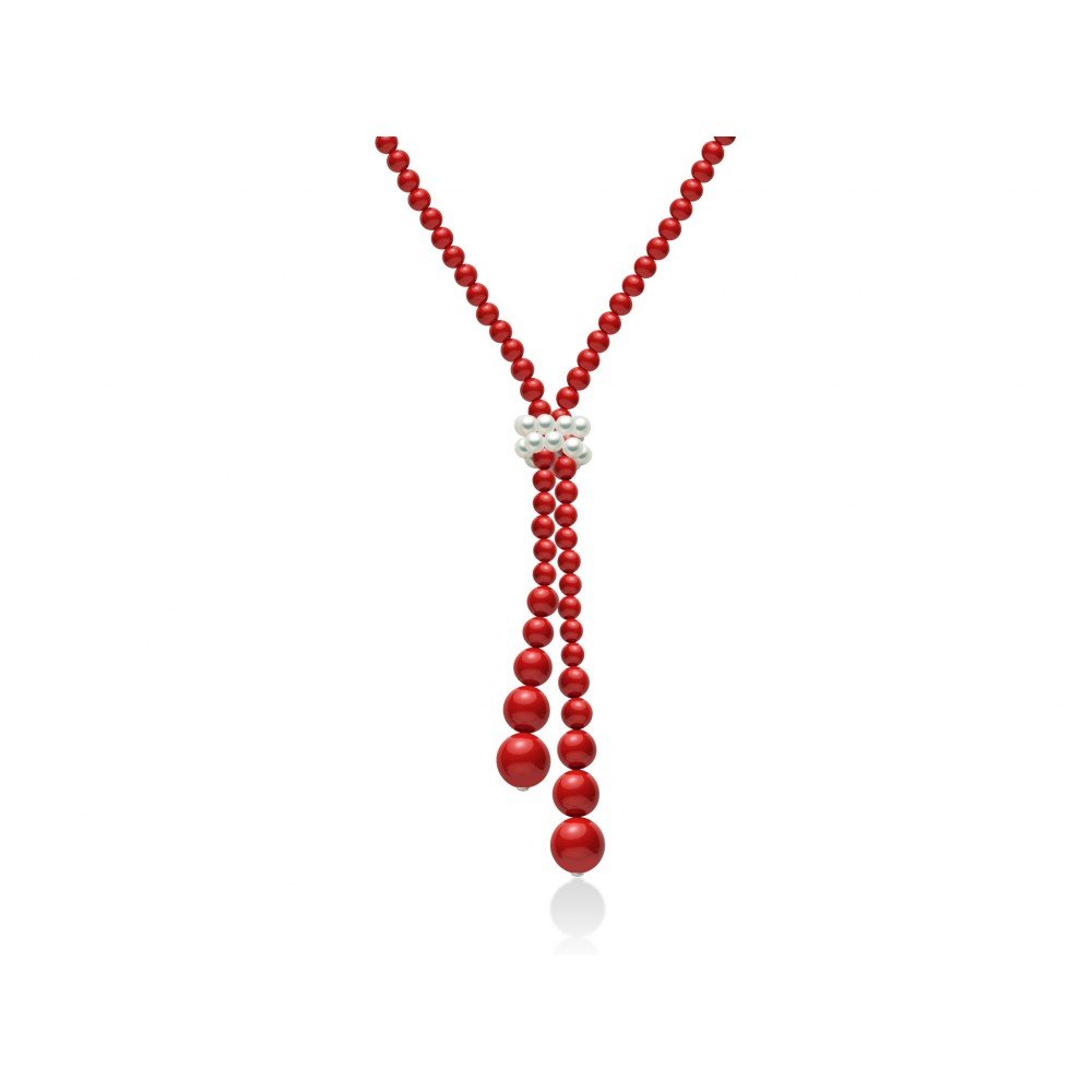 (image for) Collana con perle corallo rosso e argento -Miluna