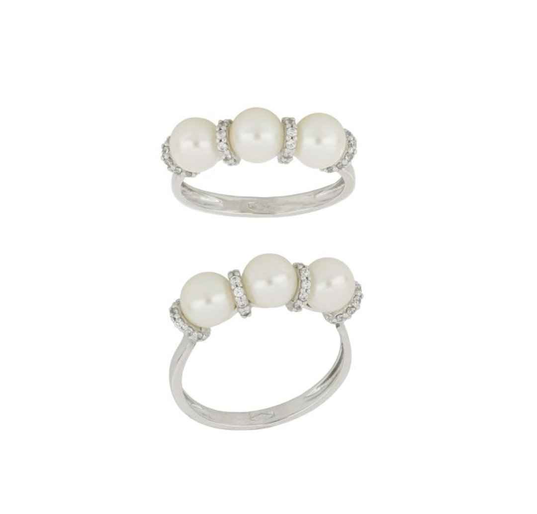 (image for) Anello con perle e zaffiri oro bianco 18 Kt